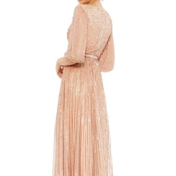 Mac Duggal Apricot Copper Sequin Surplice A-Line Gown - Picture 3 of 5